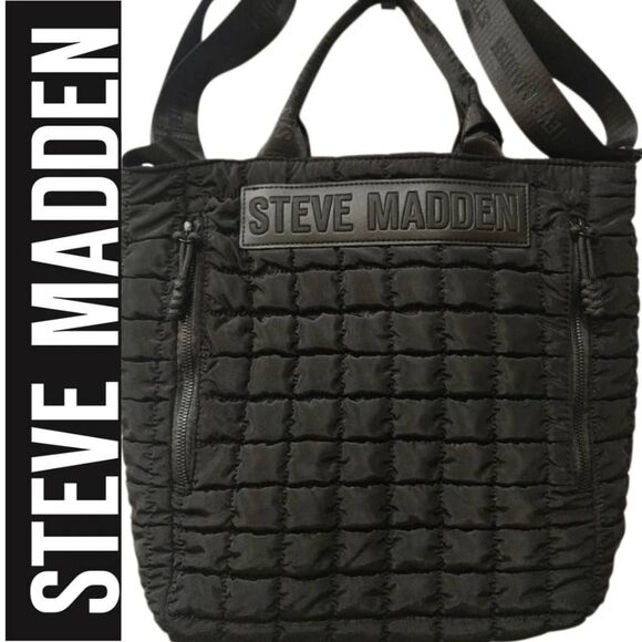 Steve Madden Quilted Convertible Backpack to Tote Bag- Black main image 6